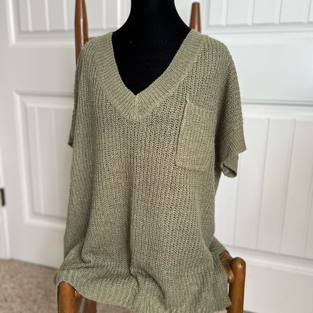 Olive Knit V-Neck Sweater